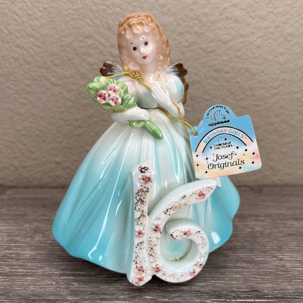 Vintage JOSEF ORIGINALS Birthday Girl Blue Angel Figurine Age 16 with Tag Japan